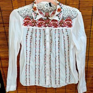 Embroidered White Blouse with Red Accents